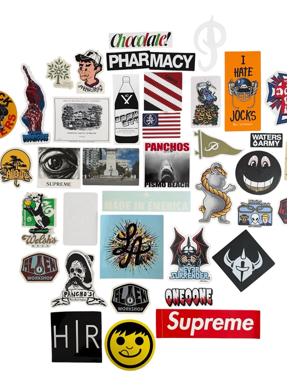 Lot Of 39 Skateboard Stickers Alien Workshop Supreme 101 Zero DGK Real Darkstar